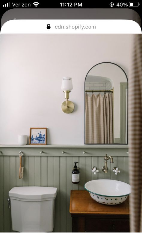 Green Beadboard Bathroom, Sage Green Bathroom Ideas, Brooklyn Bathroom, Bathroom Shelf Ideas, Sage Green Bathroom, 1940s Bungalow, Bathroom Wainscoting, Green Bathroom Ideas, Charming Bathroom