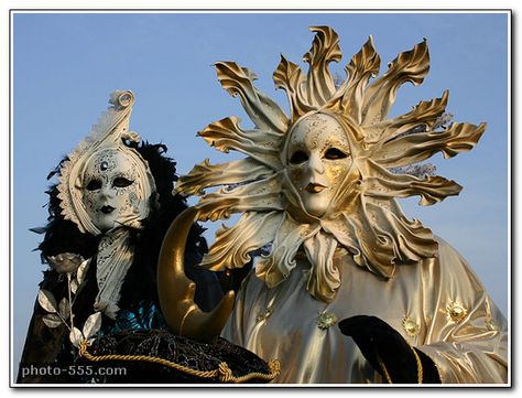 Venice, Carnival, Mask, Sun, Gold, Blue, White