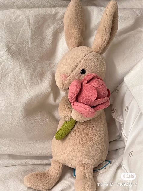 Bunny Plush Aesthetic, Flower Plushies, Soft Toys Aesthetic, Rabbit Plushie, Bunny Plushies, Teddy Photos, Bunny Teddy, Bunny Stuffed Animal, Plushies Cute