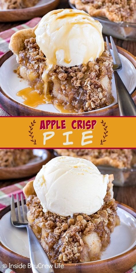 Apple Crisp Pie Recipe, Oatmeal Crumb Topping, Pie Crumble Topping, Crunchy Oatmeal, Oatmeal Crumble Topping, Apple Crisp Pie, Pie Homemade, Oatmeal Crumble, Apple Crumb Pie