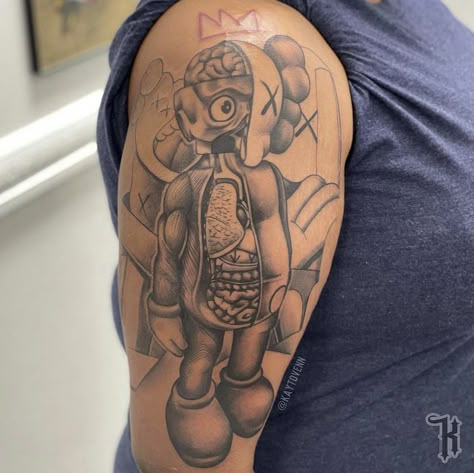 Kaws Half Sleeve Tattoo, Kaws Hands Tattoo, Kaws Money Tattoo, Drippy Tattoos Aesthetic, Shi Shi Dog Tattoo, Hype Beast Tattoo, Mother Forearm Tattoo, Kaws Tattoo Ideas For Women, Kaws Tattoo Ideas For Men