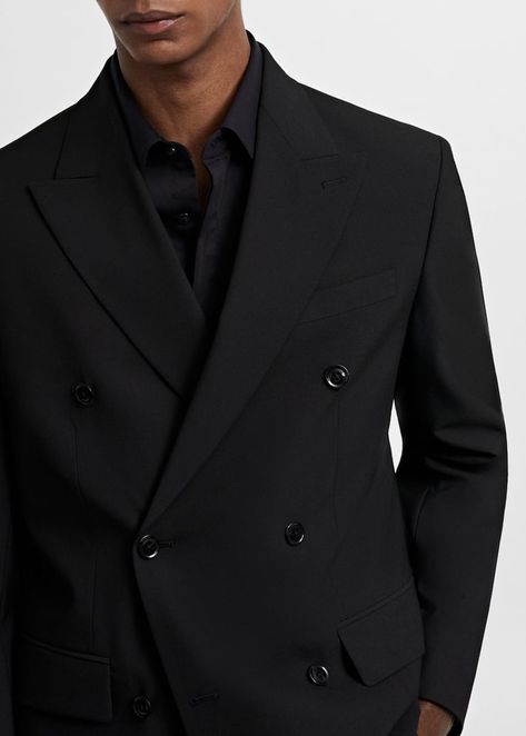 Mango Shorts, Suit Men, Slim Fit Suit, Coat Black, Blazers For Men, Short Coat, Double Breasted Suit, Black Blazers, Classic Shirt