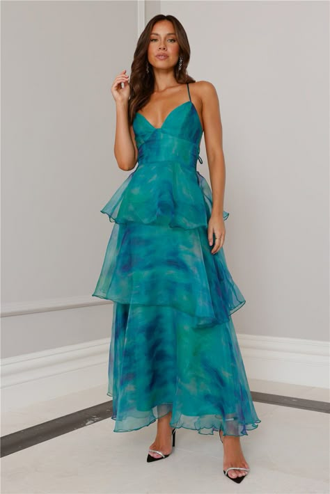 She Is Mysterious Maxi Dress Green Flowy Colorful Dress, Royal Blue Bridesmaid Dress, Green And Blue Dress, Bright Green Prom Dress, Flowy Formal Dress, Semi Formal Beach Wedding Attire, Green Wedding Guest Dress, Eclectic Bridesmaid Dresses, Blue Green Dress