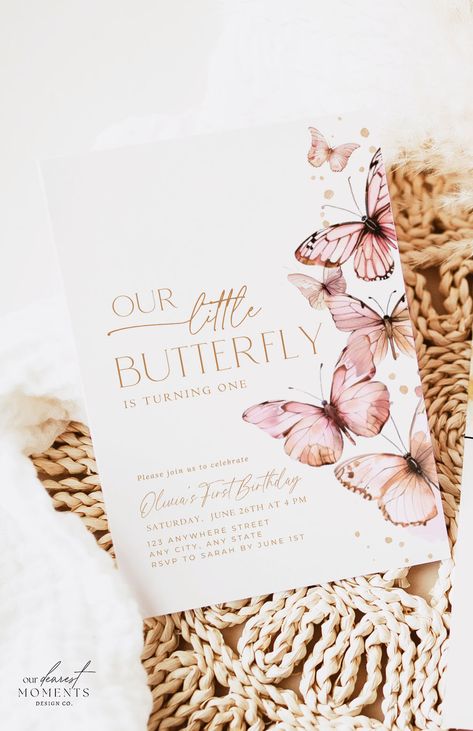 The perfect digital invitation template for your boho butterfly themed birthday party! Effortlessly customize and share the joy online with this chic design. A perfect base for your decor to set the tone for a beautiful event! Perfect for hassle-free party planning. Make the day memorable and share the excitement with friends and family. Instant Download with the option of sending via text or printing. Visit 'Our Dearest Moments' to shop the product and buy now! Butterfly Themed First Birthday Party, One Year Fluttered By Birthday, Butterfly Theme 1st Birthday Party, Butterfly One Year Birthday, First Birthday Girl Butterfly Theme, Butterfly Theme Invitations, 1st Birthday Girl Butterfly Theme, First Birthday Butterfly Theme, Butterfly First Birthday Party