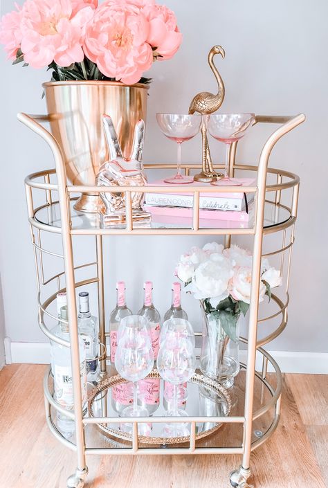 Bar Cart Inspo, House Is A Mess, Wine Cart, Rolling Bar Cart, Gold Bar Cart, College House, Pink Bar, Bar Cart Styling, Flower Cart