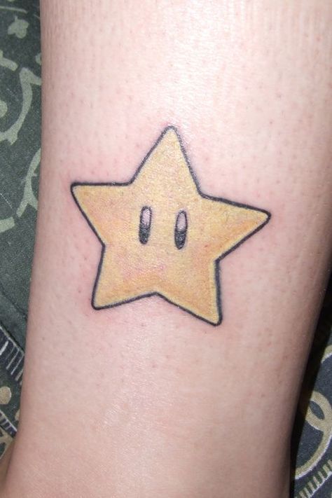 Kirby Star Tattoo, Cartoon Star Tattoo, Super Mario Star Tattoo, Mario Star Tattoo, Nintendo Tattoo, Mario Tattoo, Mario Star, Wicked Tattoos, Power Star