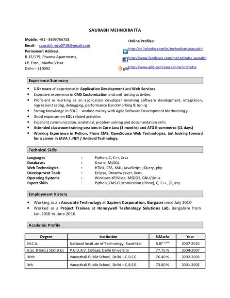 Resume Format 1 Year Experienced Software Engineer ,  #engineer #experienced #format #resume #software New Resume Format, Resume Format Examples, Cv Sample, Resume Format Download, Sample Resume Format, Java Developer, Job Resume Samples, Biodata Format, Engineering Resume