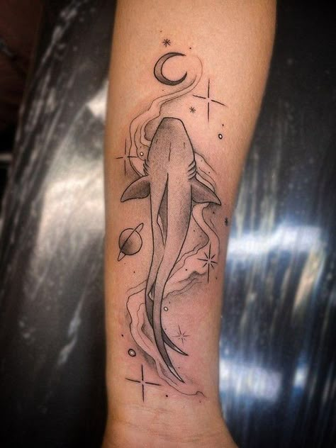 Jellyfish Tattoo Design, Shark Tattoo Ideas, Whale Shark Tattoo, Ocean Sleeve Tattoos, Ocean Sleeve, Cowgirl Tattoos, Ocean Tattoo, Shark Stuff, Remembrance Tattoos