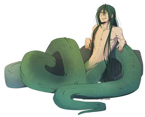 CWM: Hakkiryto Mao by Nerior on DeviantArt Half Snake Half Human Oc, Yuan Ti Halfblood, Snake Centaur, Naga X Human, Naga Male Snake, Half Snake Half Human Male, Snake Person Art, Naga Poses, Snake Hybrid Human