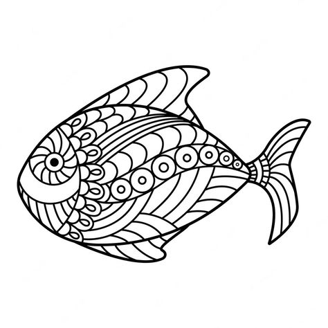 Stilasi Fauna, Fish Line Art, For Coloring, Fish Paintings, Linear Illustration, Mandala Drawings, Illustration Line Art, Cushion Embroidery, Abstract Coloring Pages