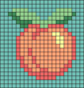 Peach Alpha Pattern, Peach Cross Stitch Pattern, Unif Cross Stitch Bag Pattern, Unif Stitch Bag Pattern, Unif Stitch Bag, Peach Pixel Art, Pixel Art Templates Pattern, Peach Cross Stitch, Cute Pixel Art Grid