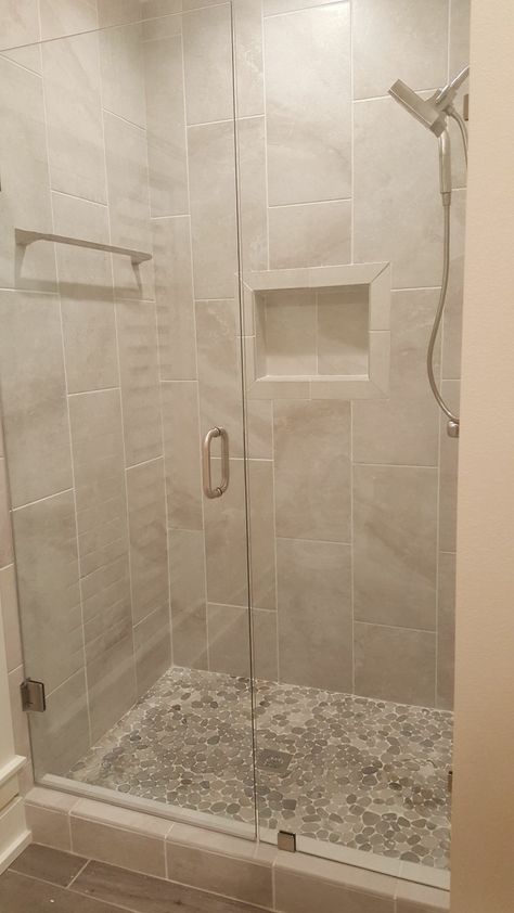 Natural Color Shower Tile, Vertical Tiled Shower Ideas, Neutral Tiled Shower Ideas, Sand Colored Tile Bathroom, Beige Shower Tile Ideas Farmhouse, Tile Shower Walk In, Earth Tone Shower Tile, Beige Walk In Shower Ideas, Bathroom Tile Ideas Beige