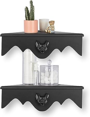 Gothic bat corner floating shelf - set of 2 🦇 by gothvanity Floating Corner Shelf, Black Wall Shelves, Wall Mounted Storage Shelves, Home Decor For Bedroom, Flying Bat, Floating Corner Shelves, Wall Mounted Storage, Wooden Floating Shelves, Shelf Wood