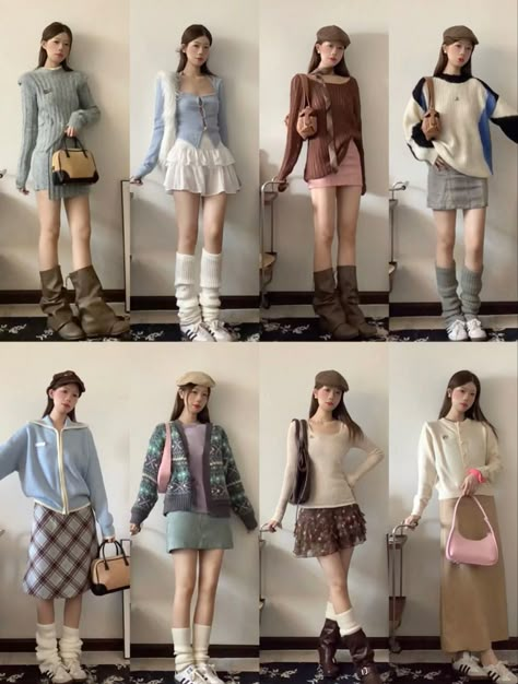 outfits Japanese Fashion Fall Outfits, Spring Outfits Asian Style, Japan Fashion Street Woman, Warm Aesthetic Outfit, Fall Outfit Korean, Spring In Korea Outfit, Spring Korean Outfit, Kdrama Outfits Women Casual, Korea Spring Outfit