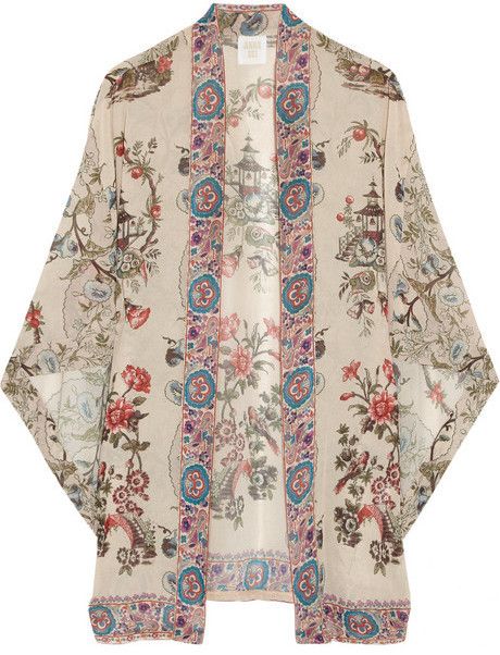 Anna Sui Floral-print georgette kimono Kimono Outer Outfit, Kimono Ideas, Outer Outfit, Kimono Outer, Kimono Tops, Moda Kimono, Chinoiserie Print, Outer Dress, Kimono Outfit