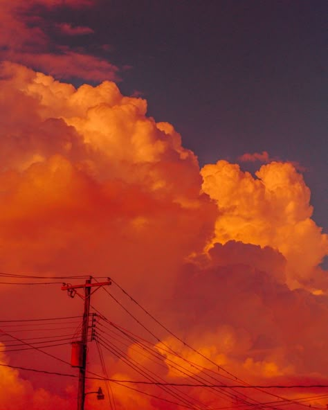 Orange Landscape Aesthetic, Orange Sky Aesthetic, Sunset Reference, Orange Clouds, Bright Aesthetic, Sunset Skies, Orange City, Power Lines, Orange Sunset