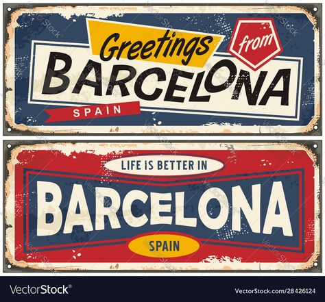 Greetings from Barcelona, Spain, retro souvenir vector image. Barcelona Stickers Printable, Retro Barcelona, Merry Christmas In Spanish, Spain Stickers, Vintage Travel Posters Spain, Spain Vintage, Coffee Watercolor, Famous Monuments, Travel Stamp