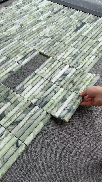 Premium Bathroom Tiles, Jade Countertops Kitchen, Jade Tile, Jade Bathroom Tiles, Green Marble Kitchen, Jade Marble, Marble And Green Tile Bathroom, Natural Stone Mosaic Tile, Fluted Stone Texture