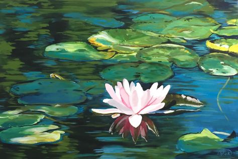 Lilypad Drawing, Lilypad Painting, Water Lilies Painting, Lily Painting, Oil Pastel Art, Artists For Kids, Acrylic Canvas, Local Art, Fantasy Setting