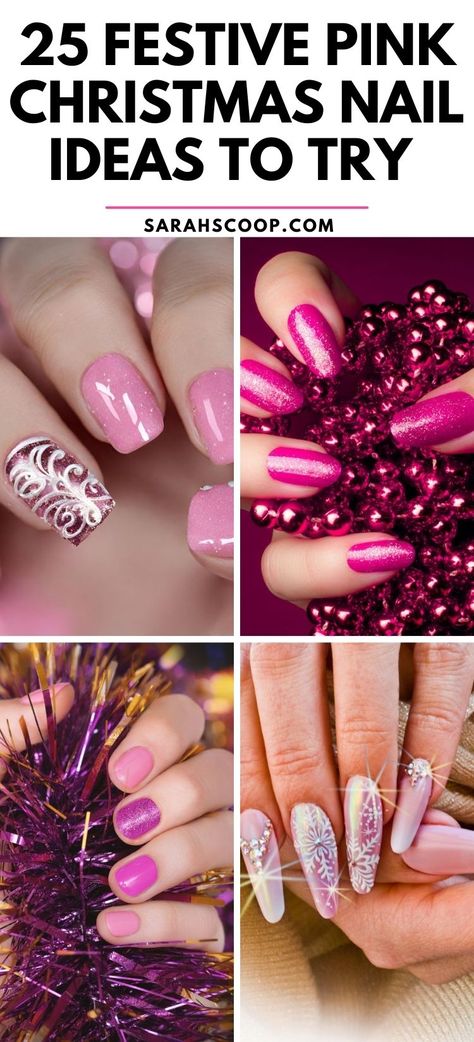 Feeling festive? Dive into the holiday spirit with charming pink Christmas nail ideas! 💅🎄💗#HolidayNails #PinkChristmasNails Bright Pink Christmas Nails, Hot Pink Christmas Nails, Pink Christmas Nail Designs, Christmas Nail Inspiration, Pink Christmas Nail, Pink Christmas Lights, Gold Stiletto Nails, Christmas Nail Ideas, Christmas Gel Nails