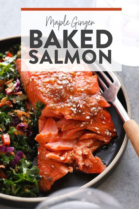 This Maple Ginger Baked Salmon is perfectly tangy and sweet, and baked to perfection. Get the flakey salmon texture you've always wanted with a delicious maple ginger sauce to boot. Baked Salmon is served! Enjoy. Health Lunches, Seafood Dinner Recipes, Healthy Cleanse, Ginger Salmon, Healthy Recipes Clean, Ginger Sauce, Healthy Food Recipes Clean Eating, Baked Salmon Recipes, Seafood Dinner