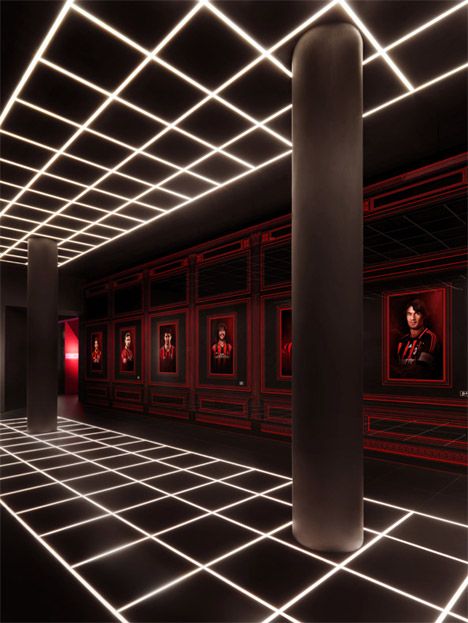 AC Milan headquarters by Fabio Novembre Nightclub Design, Club Design, Light Architecture, Bar Lounge, Ac Milan, Liverpool Fc, Retail Design, Bar Design, Exhibition Design