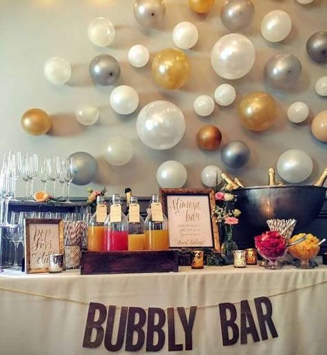 champagne bar, bubbly bar party ideas Wedding Shower Brunch Decorations, Brunch Table Decorations, Wedding Shower Brunch, Outdoor Bridal Showers, Brunch Decor, Bubbly Bar, Bridal Shower Planning, Vintage Bridal Shower, Wedding Shower Decorations