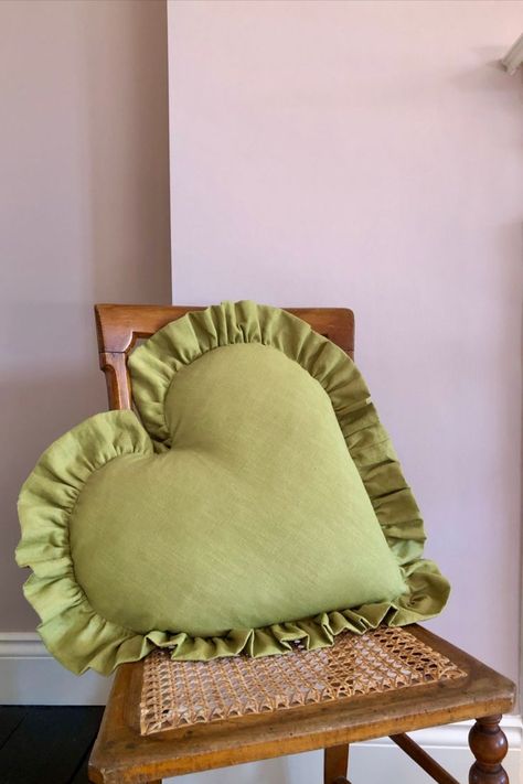 Heart Themed Bedroom, Cottage Core Pillows, Ian Mankin, Shaped Cushions, Heart Shaped Pillow, Sewing Cushions, Heart Cushion, Cosy Room, Padded Headboard