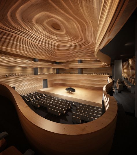 Kengo Kuma Architecture, Auditorium Architecture, Theatre Hall, Concert Hall Architecture, Auditorium Design, Theater Architecture, Theatre Interior, Timber Roof, Kengo Kuma