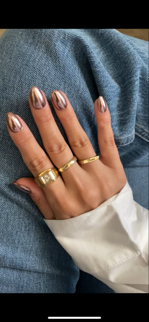 Copper Dust Nails, Short Brown Chrome Nails, Chrome Nails Fall Colors, Chrome Fall Nails 2023, Burnt Orange Chrome Nails, Light Brown Chrome Nails, Chrome Brown Nails, Autumn Chrome Nails, Bronze Chrome Nails