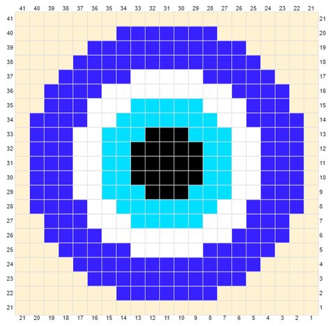 DIY Crochet Lily: [C2C Crochet] The Evil eye pattern C2C Crochet Cup Coaster. Pixel Wall Art, Crochet Cup Coaster, Crochet Lily, Evil Eye Pattern, Easy Cross Stitch, Graph Crochet, Easy Pixel Art, Pixel Art Templates, Perler Bead Templates