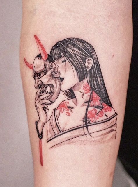 Japanese Woman Tattoo, 90s Tattoo Ideas, Tattoo Oni, Rage Tattoo, Kitsune Tattoo, Japanese Tattoo Women, Oni Tattoo, Horoscope Tattoos, Mom Tattoo Designs