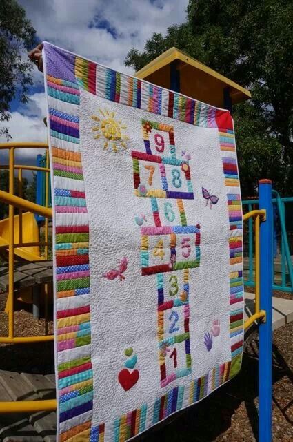 So cute Hopscotch Quilt, Square Quilts, Fun Quilts, Kid Quilts, Kids Quilts, Bright Quilts, Homemade Quilts, Quilt Festival, Quilt Projects