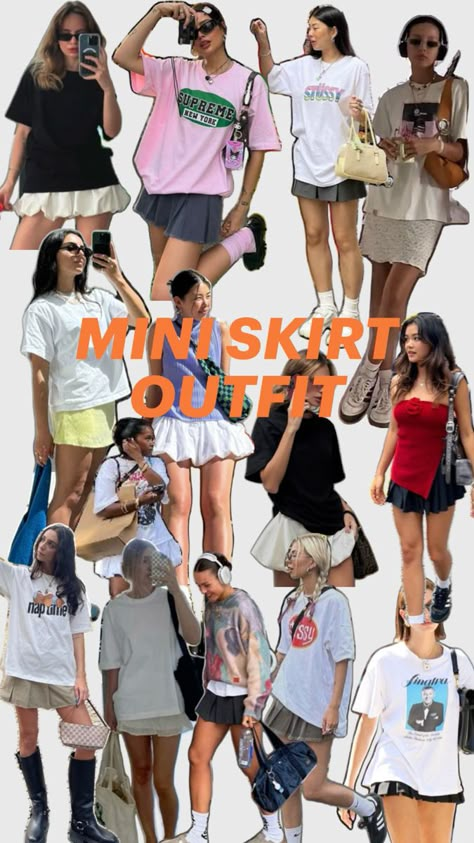 #skirtoutfit #skirtlook #skirtidea #outfit #miniskirt #fashion #girl #imjustagirl #spfw Summer Mini Skirt Outfit Casual, Mini Skirt With Tshirt, 2025 Summer Trends, Mini Skirt Tshirt Outfit, Mini Skirt And Tshirt Outfits, Summer 2025 Fashion Trends, Tshirt Mini Skirt, Baddies Outfit Ideas, Mini Skirt Outfit Casual