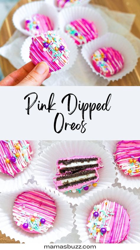 pink dipped oreos Pink Chocolate Covered Oreos, Pink Oreos, Kids Birthday Food, Pink Dessert Tables, Barbie Party Decorations, Barbie Theme Party, Barbie Kids, Chocolate Dipped Oreos, Birthday Party Desserts