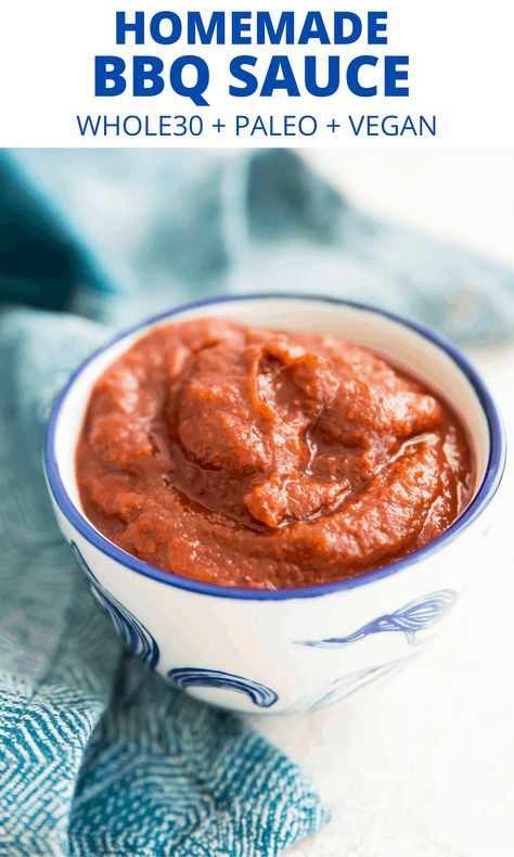 This homemade bbq sauce recipe is so easy to make and tastes so good! It's Whole30, paleo and vegan and made with dates, vinegar and without sugar. Perfect for ribs or chicken! #bbqsauce #whole30 #paleo #vegan Paleo Bbq Sauce, Paleo Bbq, Homemade Bbq Sauce Recipe, Sweet Bbq Sauce, Homemade Bbq Sauce, Vegan Bbq, Bbq Sauce Recipe, Bbq Sauce Homemade, Homemade Bbq