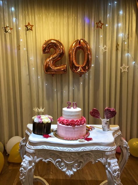 My 20th birthday design with some simple items. Happy 20th Birthday Decorations, 20 Year Old Birthday Decorations, Simple 20th Birthday Cake, Birthday Pool Party Decorations, Aesthetic 20th Birthday, It's My Birthday 20, 20 Birthday Ideas, Birthday Ideas At Home, Party Vision Board