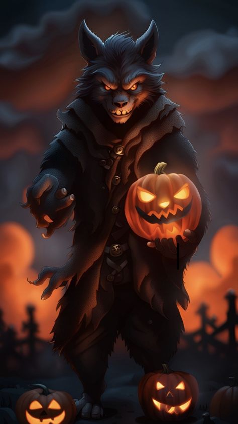 Spooky Halloween cellphone wallpaper, digital art Spooky Halloween Wallpaper Iphone, Cryptids Creatures, Happy Halloween Wallpaper, Scary Halloween Pictures, Spooky Images, Halloween Wolf, Werewolf Halloween, Halloween Werewolf, Happy Halloween Gif