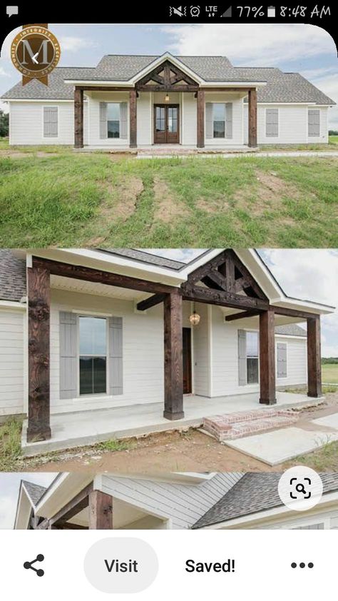 Barndominium Simple, Ranch House Remodel, Ranch House Exterior, Exterior House Remodel, Porch Remodel, House Front Porch, Shop Barndominium, Barndominium Ideas Exterior, Bedroom Barndominium