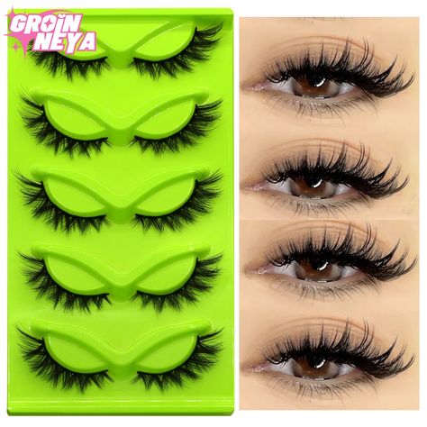 GROINNEYA Cat Eye Lashes 5 pairs Faux Mink Eyelashes Natural Look Fluffy Soft Cross Wispy Full Strip Lashes Eyelash Extension Brown Lashes, Eyelashes Natural Look, Black Eyelashes, Cat Eye Lashes, Gene False, Cat Eye Lash, Eyelashes Natural, Eyelash Tools, Lashes False