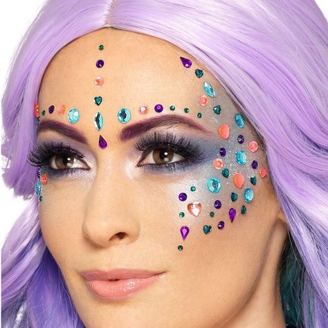 Mermaid Jewel Face Gems - Festival Face Jewels - Festival Makeup (each) Makeup With Gems, Festival Face Jewels, Festival Makeup Rave, Festival Makeup Glitter, Festival Face, Makeup Hacks Beauty Secrets, Glitter Face, Face Gems, Fancy Dress Up