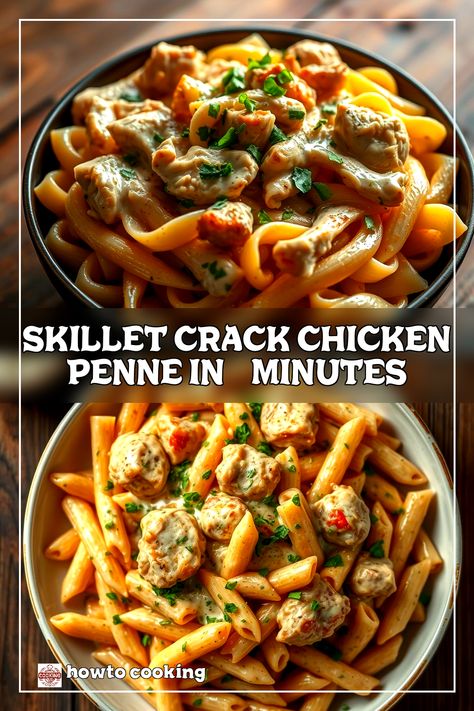 Whip up a delightful meal in just 35 minutes with this Skillet Crack Chicken Penne recipe! This creamy ranch chicken dish is perfect for busy weeknights. Enjoy the combination of tender chicken and pasta in a savory sauce that will please the whole family. Save this for later and make mealtime a breeze! #ChickenRecipes #EasyMeals #ComfortDishes #PastaRecipes #CookingAdvice Chicken Penne Recipes, Creamy Ranch Chicken, Chicken Penne, Chicken And Pasta, Creamy Ranch, Easy Skillet, Cooking Chicken To Shred, Cooking Advice, Ranch Chicken