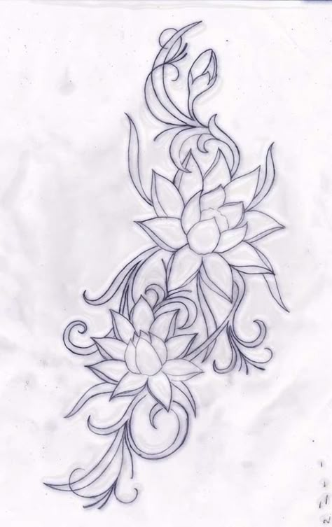 Tattoo Design Stencil Ideas, Lotus And Lily Tattoo, Water Lily Tattoo Design, Side Piece Tattoos, Water Lily Tattoo, Water Tattoos, Water Lily Tattoos, Lily Tattoo Design, Flower Tattoo On Side