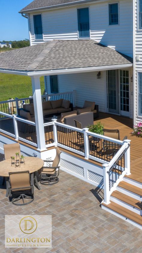 Outdoor Living, Deck, Covered Deck, Paver Patio Hardscape Patio, Patio Trellis, Deck Renovation, Outdoor Living Deck, Covered Patio Design, Diy Backyard Patio, Concrete Patio Designs, Porch Remodel, Luxury Swimming Pools