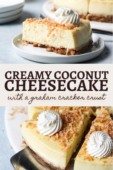 Cheesecake Recipes Coconut, Easy Coconut Cheesecake, Toasted Coconut Cheesecake, Coconut No Bake Cheesecake, Coconut Milk Cheesecake, White Chocolate Coconut Cheesecake, Vegan Coconut Cheesecake, Coconut Cheesecake Recipes, Coquito Cheesecake Recipe