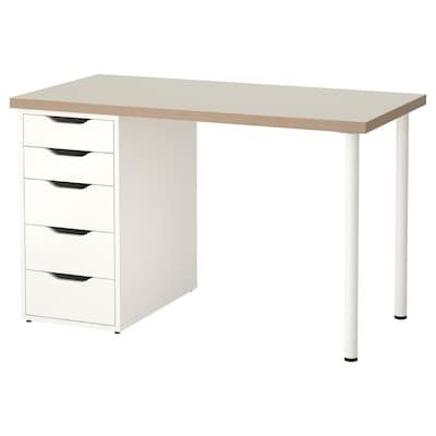 LINNMON / ALEX Table - white white stained oak effect, white - IKEA Linnmon Table Top, Ikea Linnmon, Alex Desk, Micke Desk, Alex Drawer, Ikea Alex, Modular Office, Ikea Desk, Plastic Foil