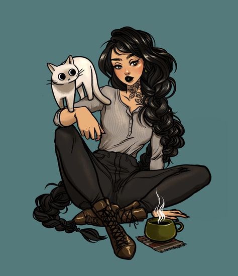 Jacquelin Deleon, Witch Art, Digital Art Girl, Pretty Art, Sugar Skull, Cat Art, Aesthetic Art, Amazing Art, Cartoon Art