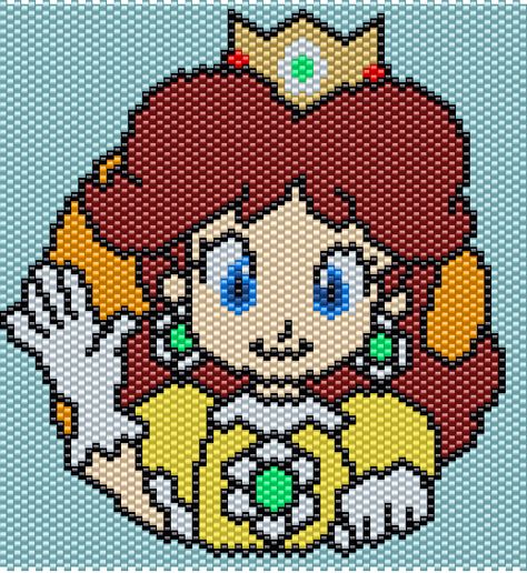 Princess Daisy Pixel Art, Pony Bead Projects, Pokemon Pattern, Beaded Banners, Princess Daisy, Pony Bead Patterns, Kandi Patterns, Pixel Art Grid, Brick Stitch Pattern