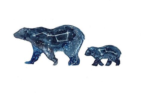 Galaxy Animals, Simple Tats, Watercolor Galaxy, Bear Tattoo, Bear Art, Watercolor Animals, Art Techniques, Animal Paintings, Pet Birds