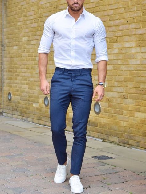 . White Sneakers Outfit, Semi Formal Outfit, Formal Shirt Dress, Formal Men Outfit, Formal Mens Fashion, Mens Fashion Smart, Mens Fashion Jeans, Mens Fashion Classy, Stylish Mens Outfits